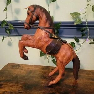 Vintage Classic Treasures Leather Horse Figurine 13" Tall w/ Saddle 1994